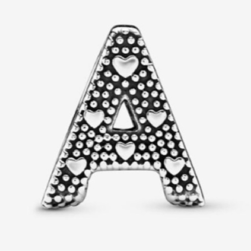 Pandora Retired Silver Heart Patterned Letter A Charm Sterling Silver 925